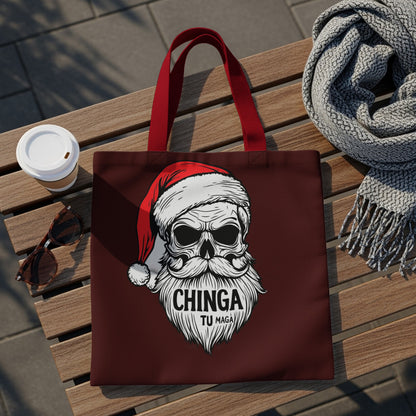Santa Skull Chinga Tu Maga Red and Black Tote Bag