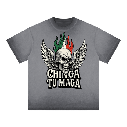 Chinga Tu Maga Vintage Reverse Dyed Loose Cotton T-Shirt