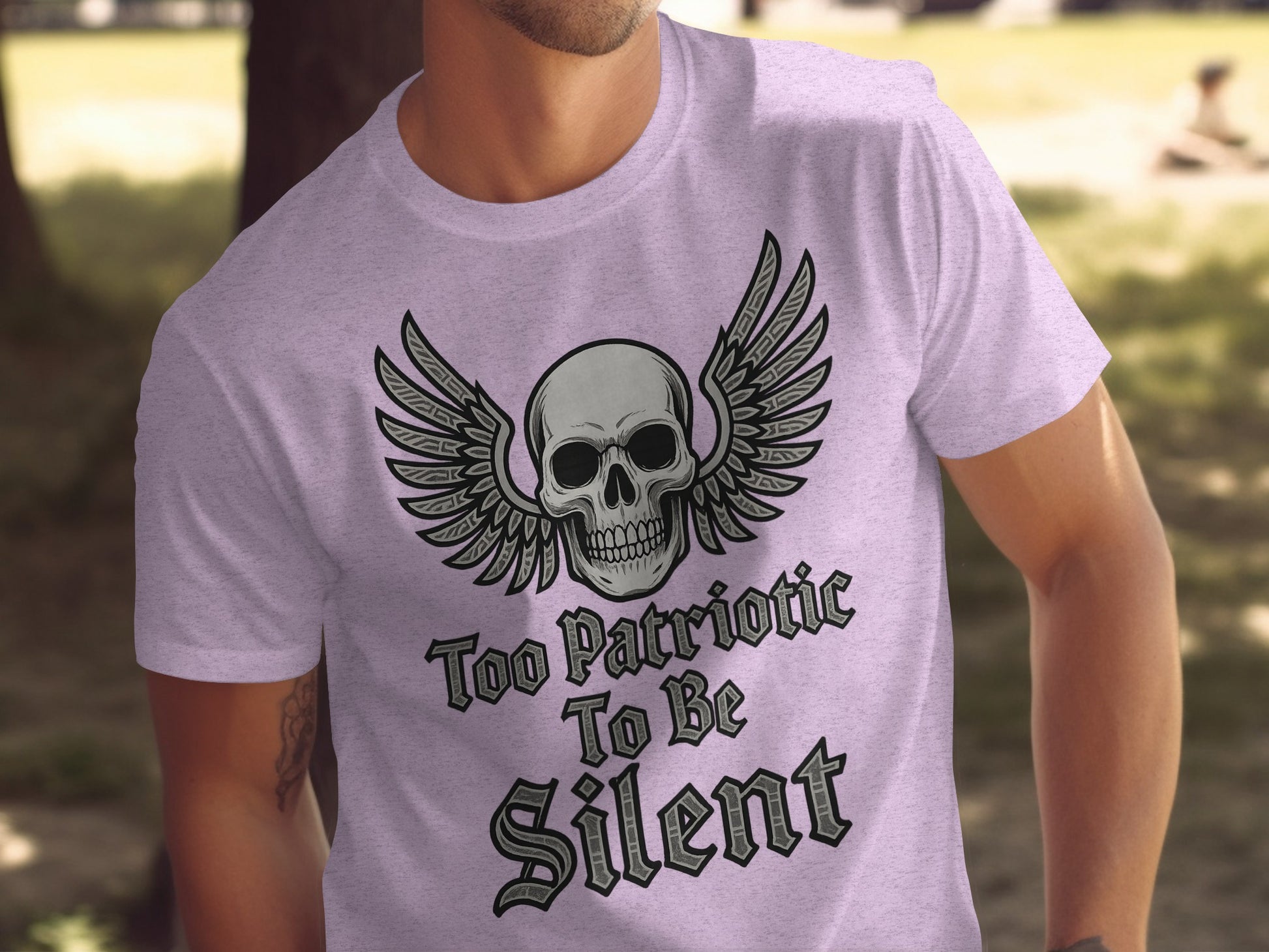 Patriotic Skull Wings Graphic Tee Too Patriotic To Be Silent