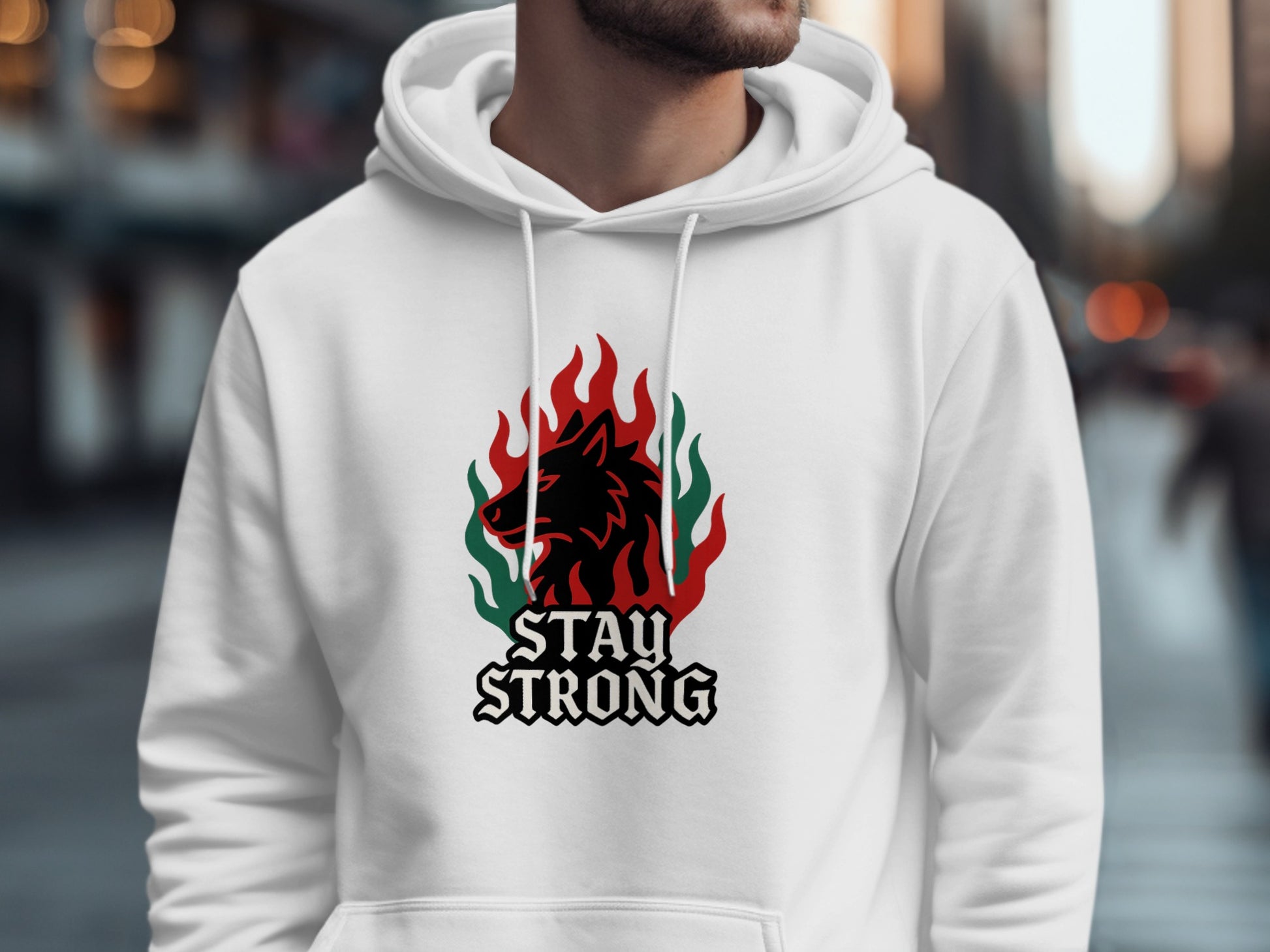 Stay Strong Flame Wolf Graphic Hoodie product