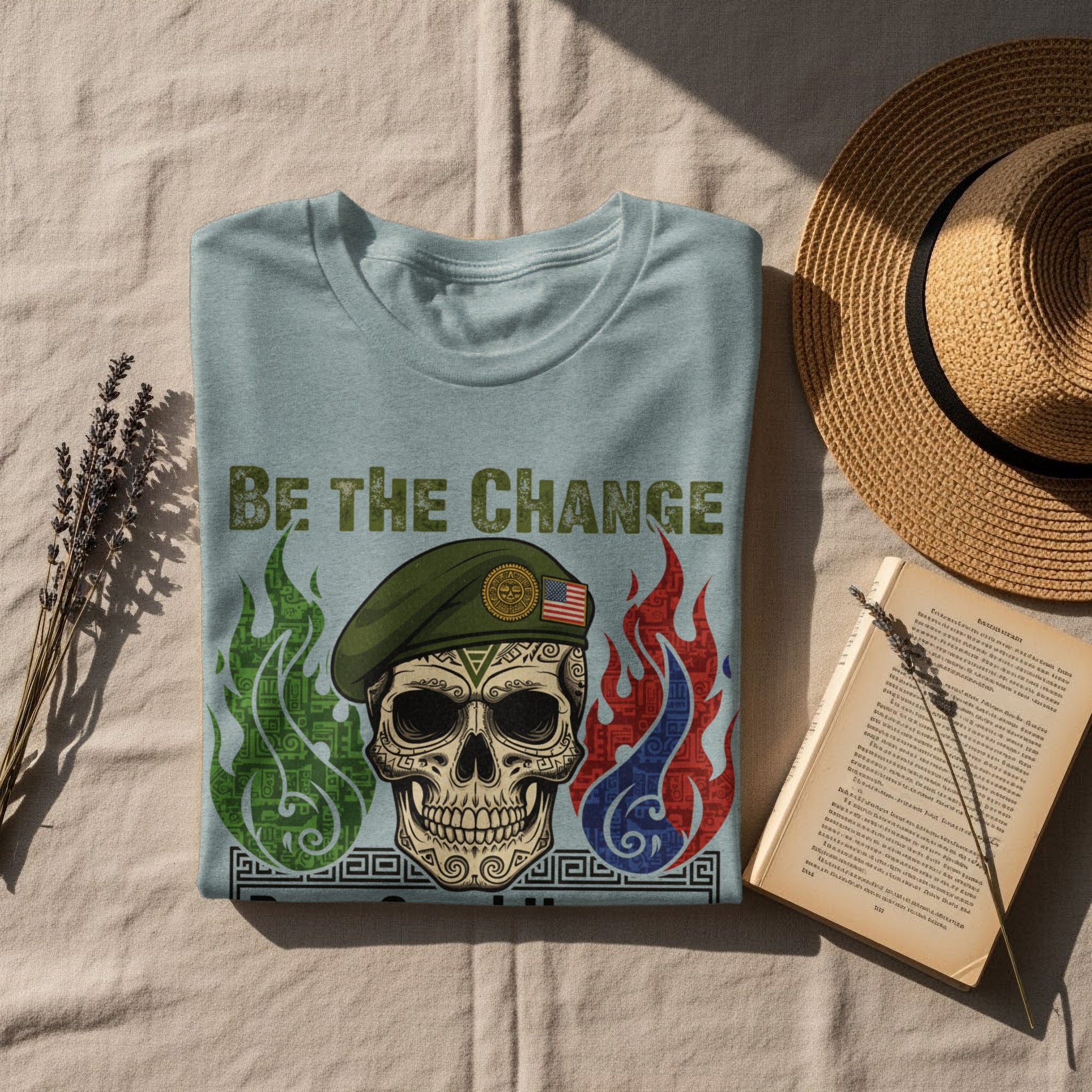 Be The Change Skull with Beret and Flames T-Shirt
