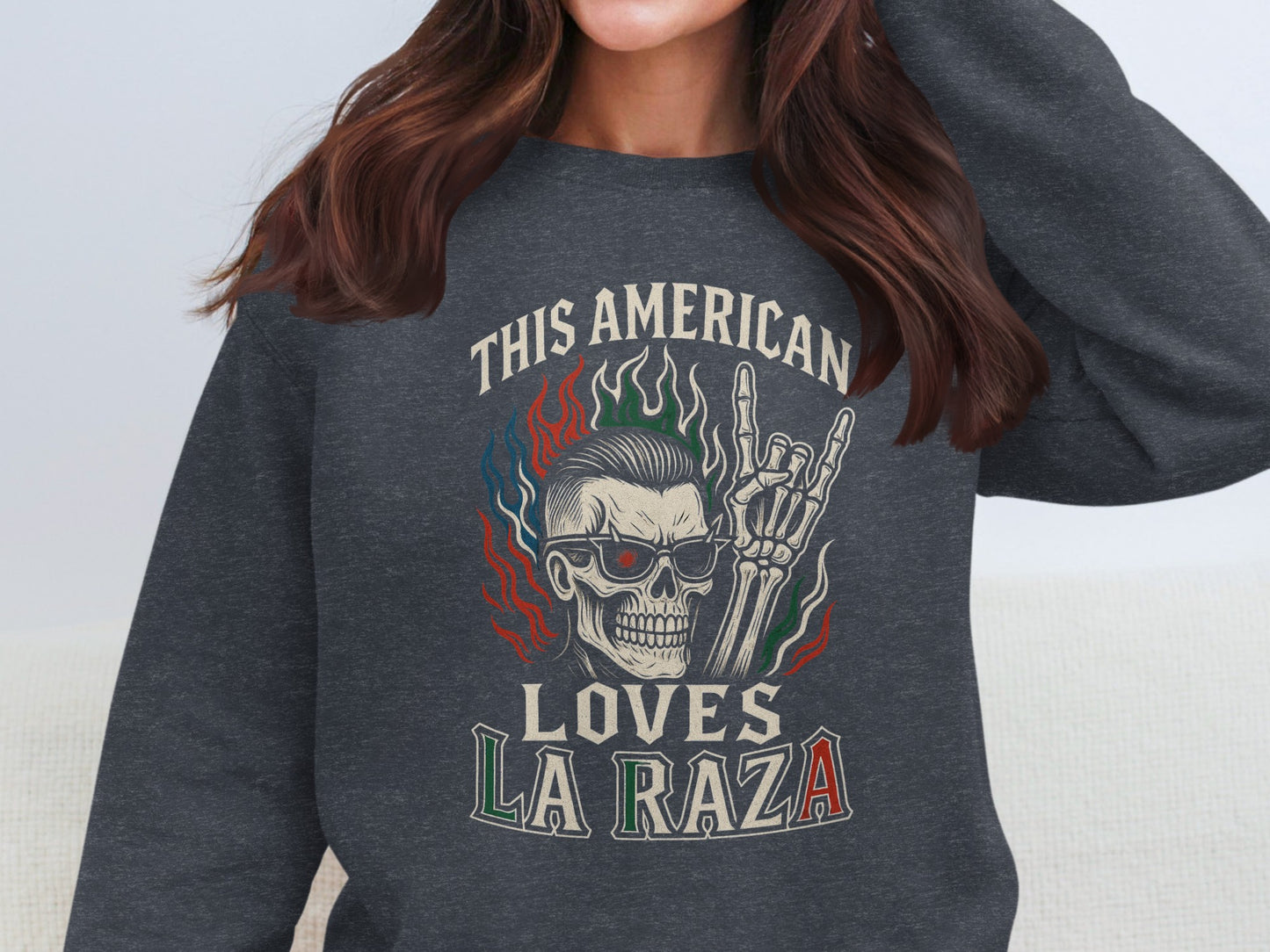 This American Loves La Raza Skull Graphic Sweatshirt product