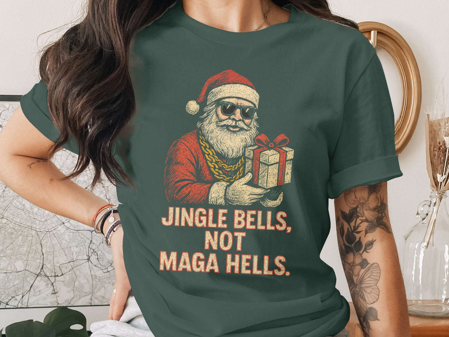 Jingle Bells Not Maga Hells Graphic Tee Product