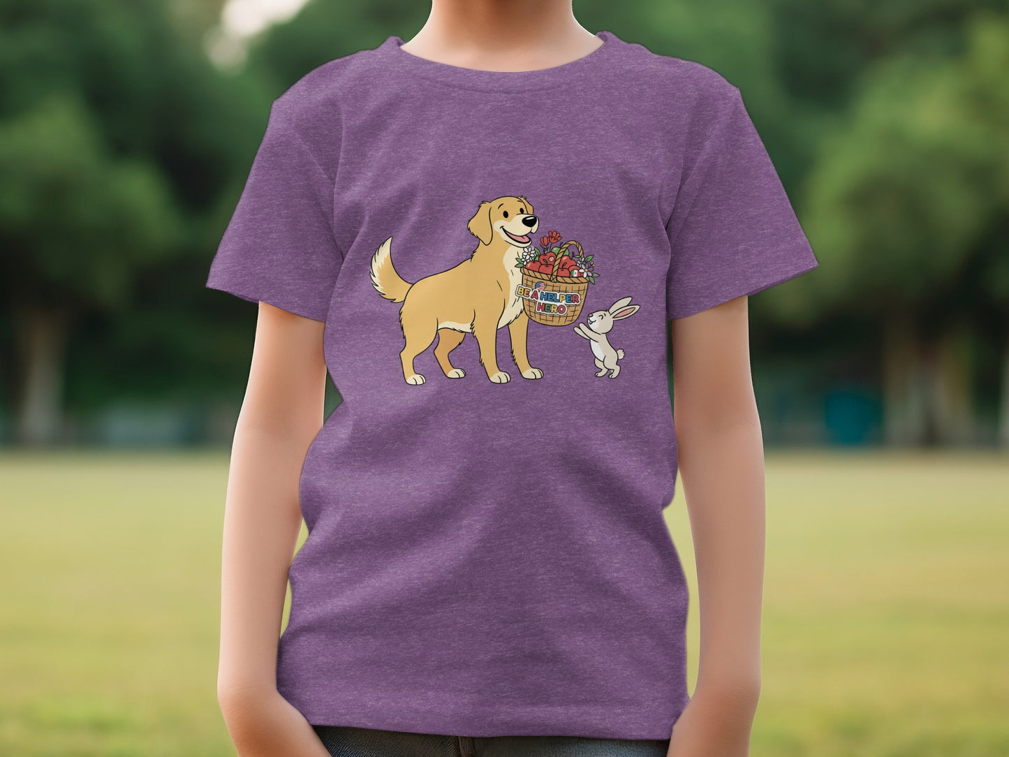 Dog and Bunny with Flower Basket Graphic T-Shirt