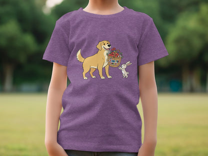 Dog and Bunny with Flower Basket Graphic T-Shirt