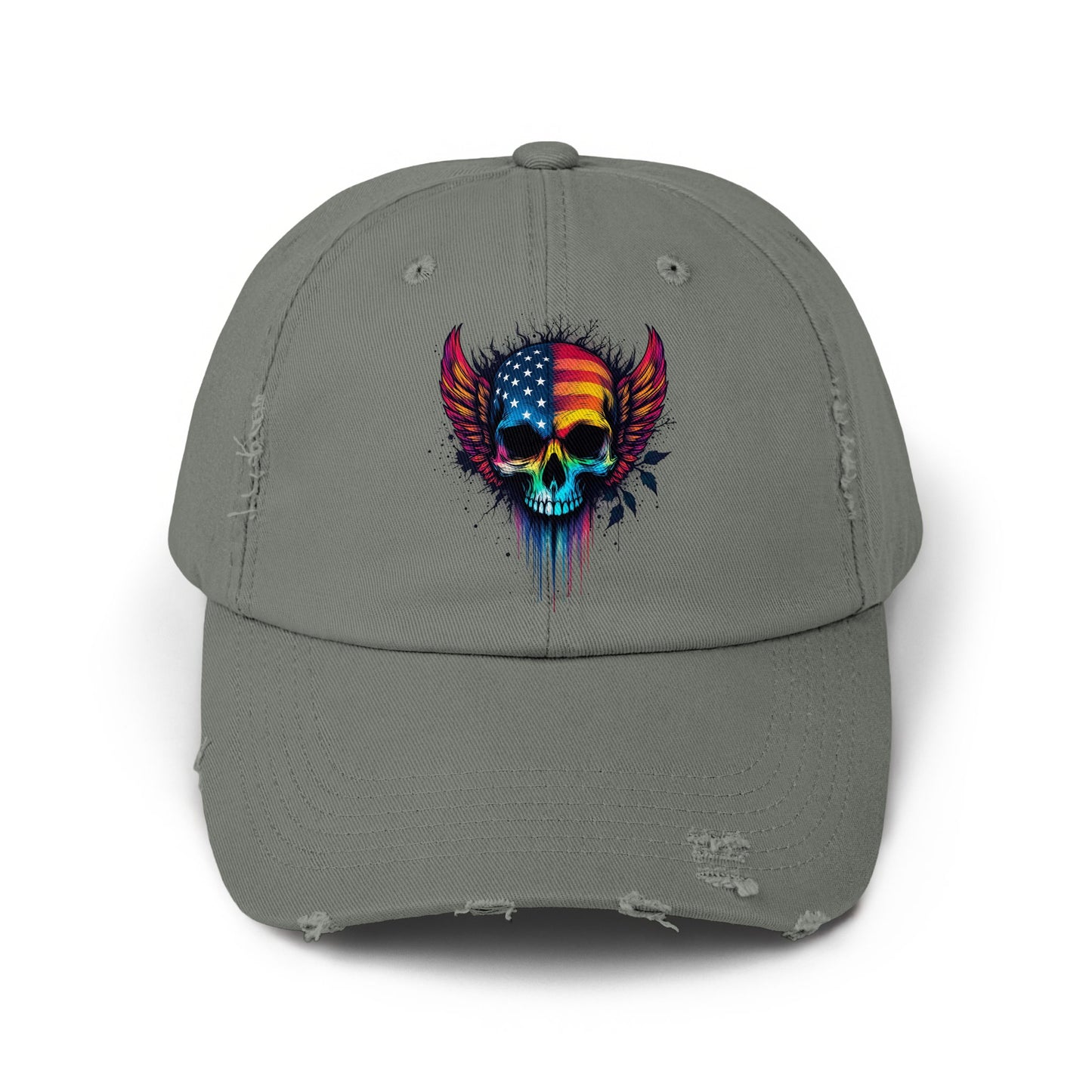 Distressed American Flag Winged Skull Hat product