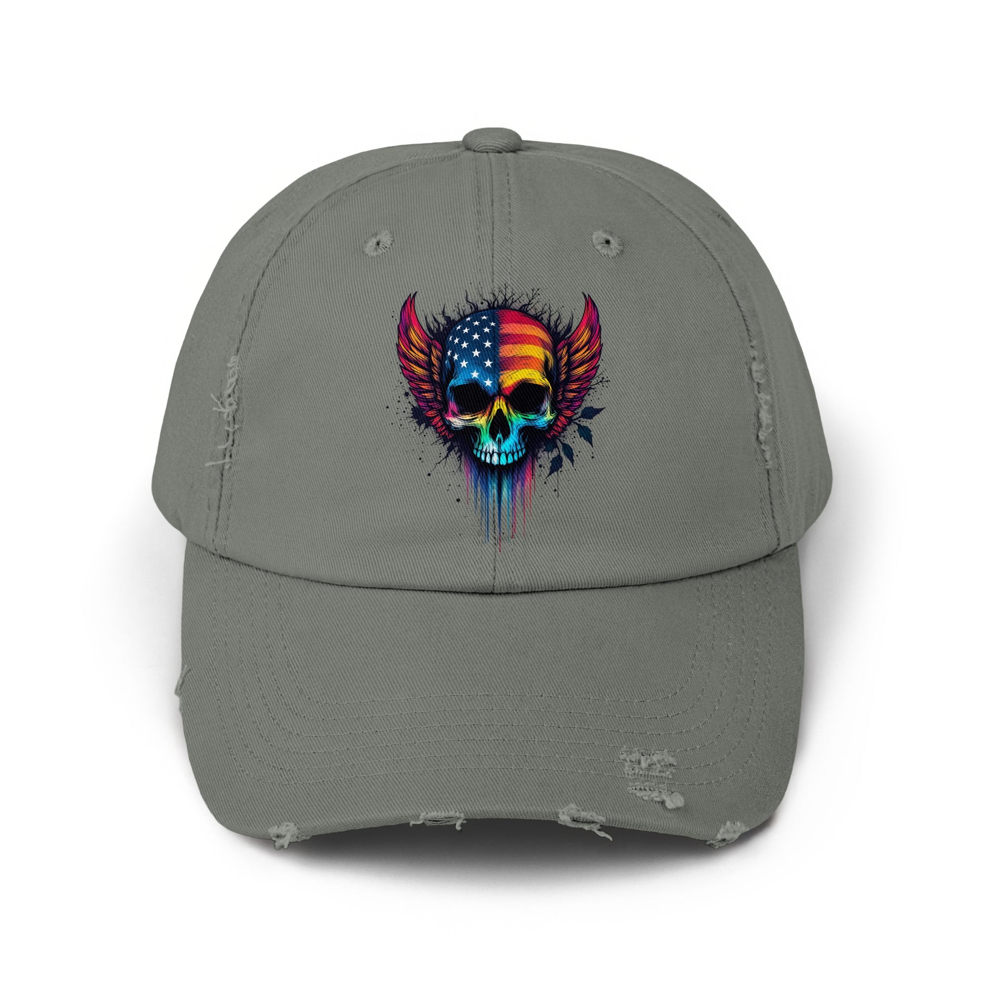 Distressed American Flag Winged Skull Hat product
