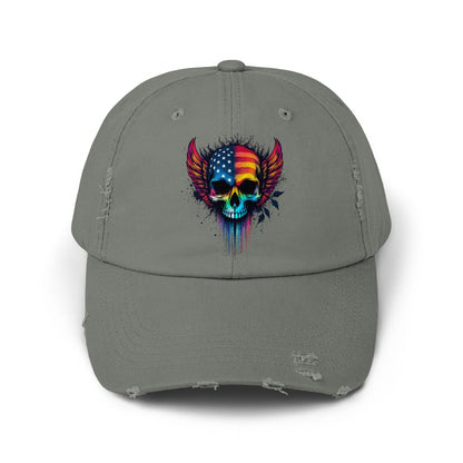 Distressed American Flag Winged Skull Hat product