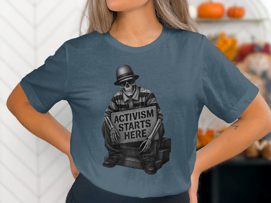 Activism Starts Here Grungy Skeleton T-Shirt product