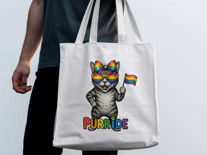 Purride Cat with Rainbow Glasses and Flag Tote Bag Product