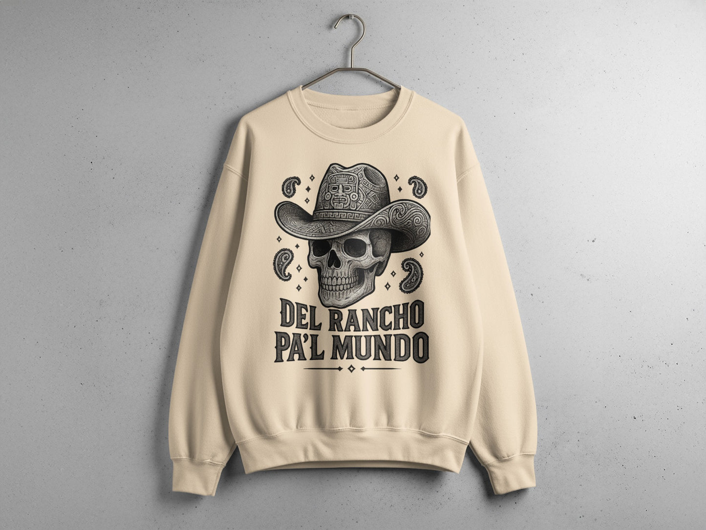 Del Rancho Pa'l Mundo Skull Cowboy Sweatshirt