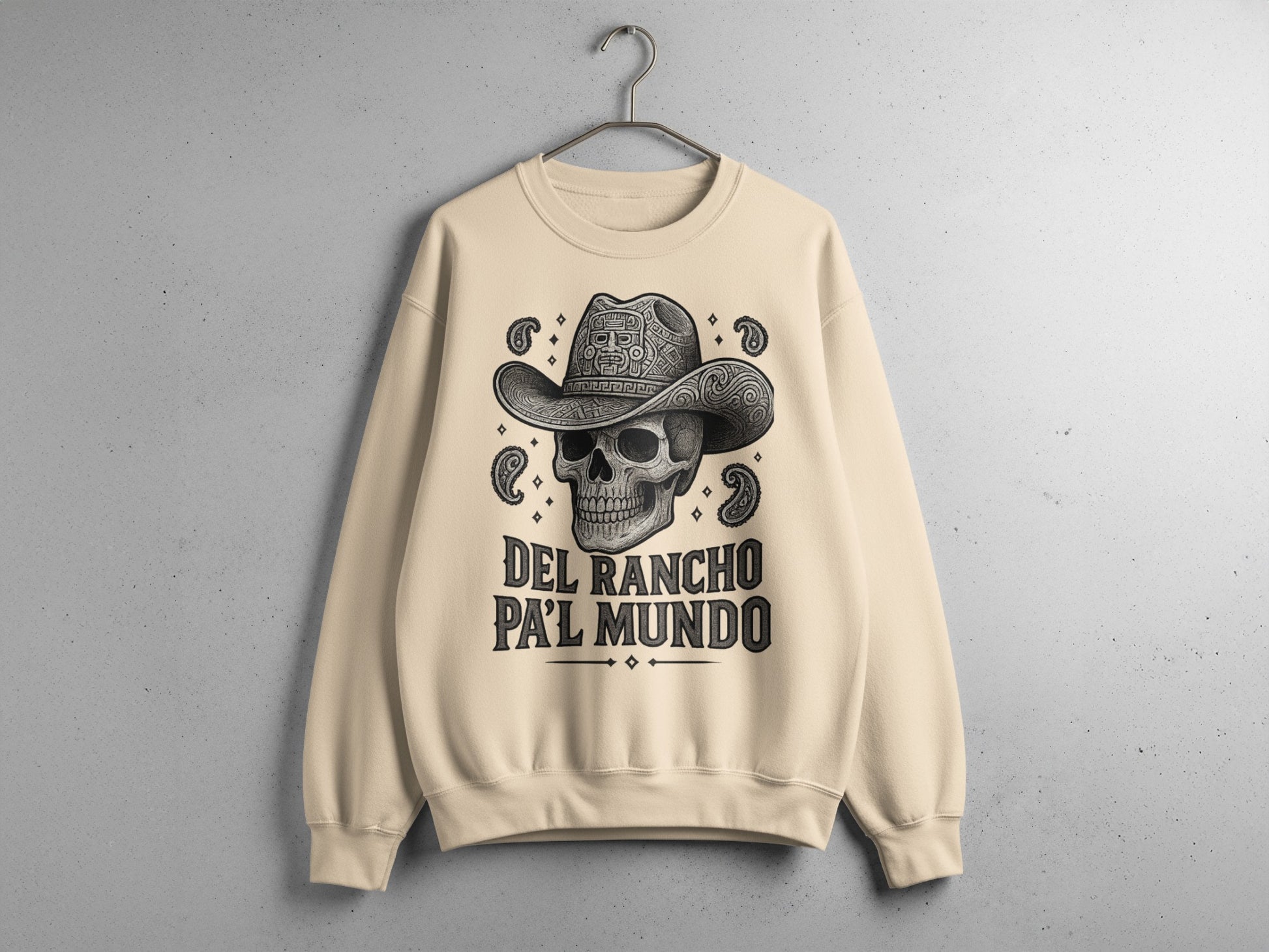 Del Rancho Pa'l Mundo Skull Cowboy Sweatshirt
