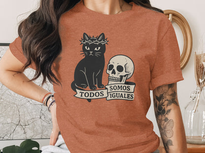 Todos Somos Iguales Cat and Skull Graphic Shirt product