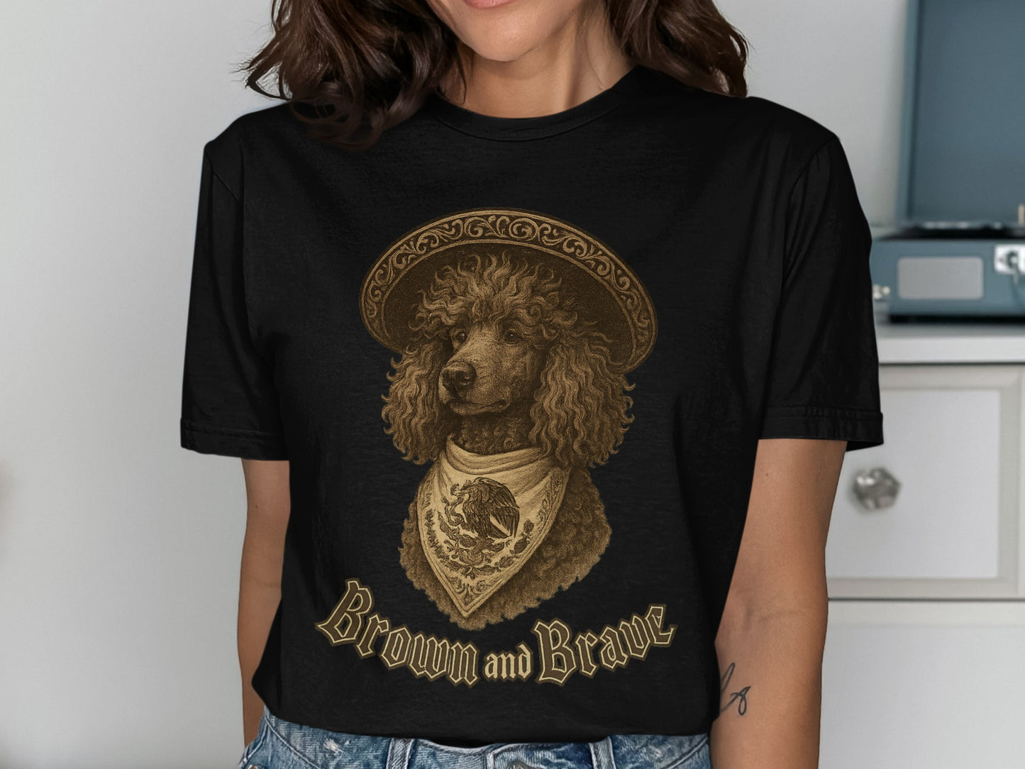 Brown and Brave Poodle with Hat Design T-shirt product