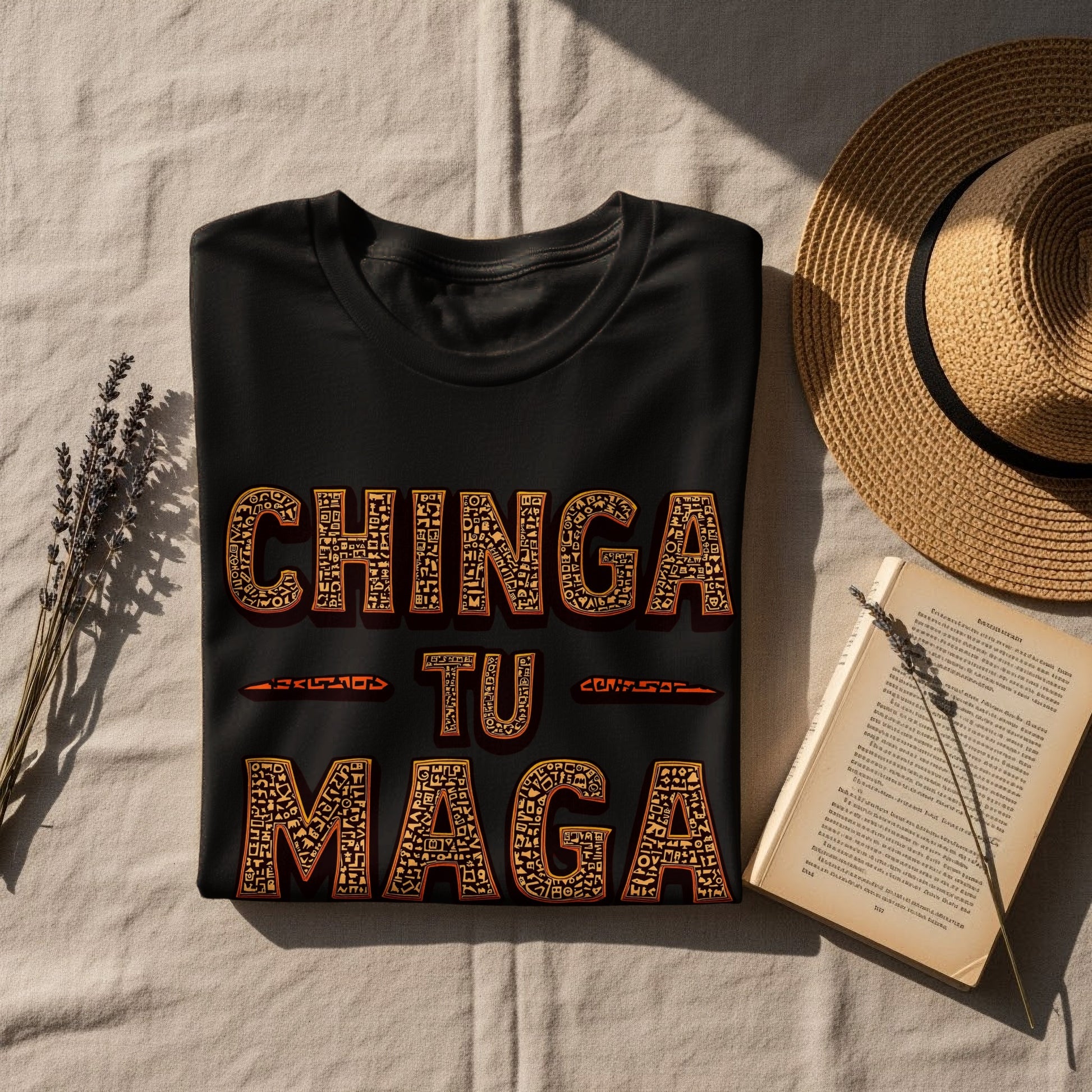 Chinga Tu Maga T-shirt with Bold Graphic Design