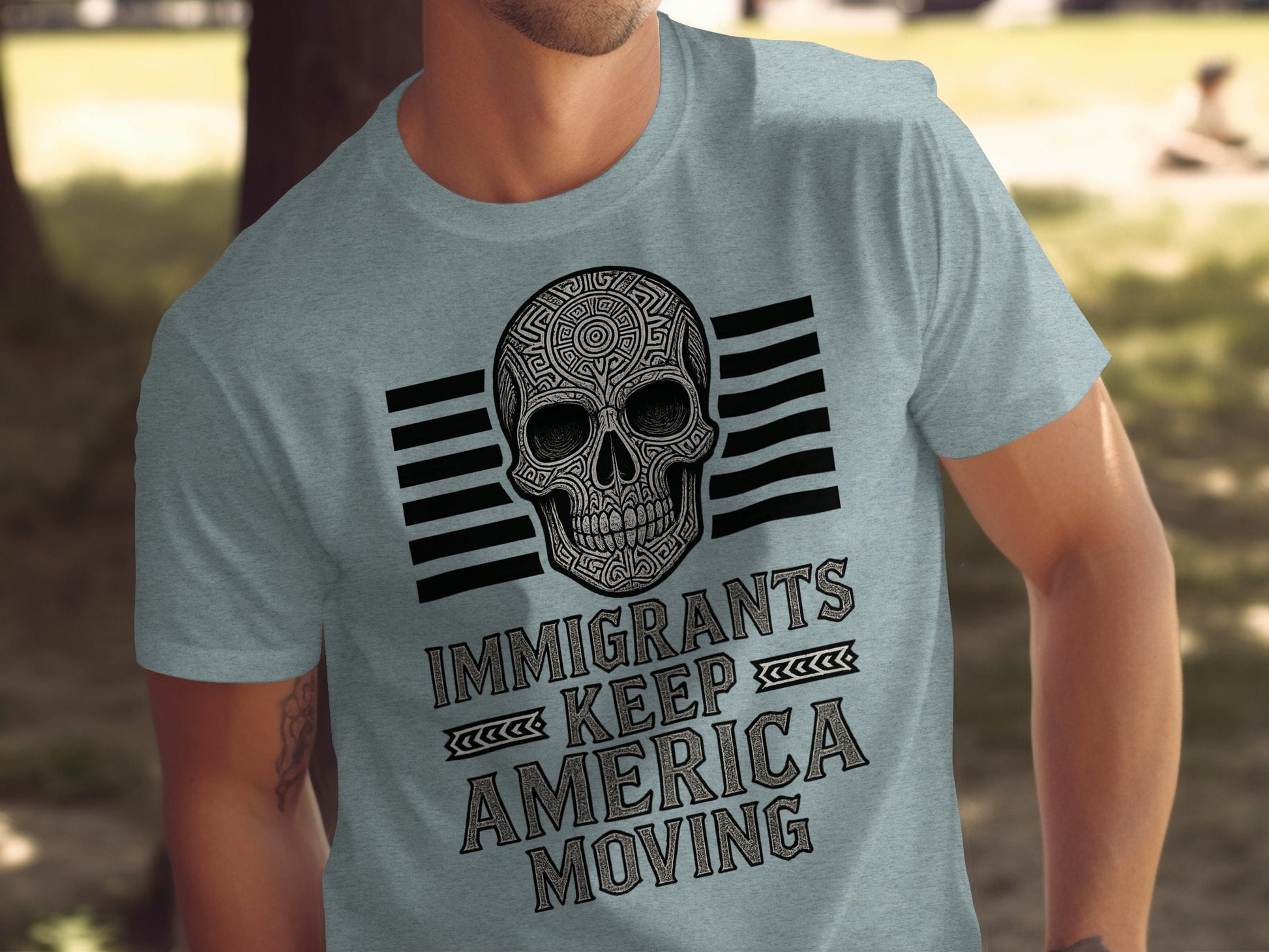 Immigrants Keep America Moving Skull T-shirt