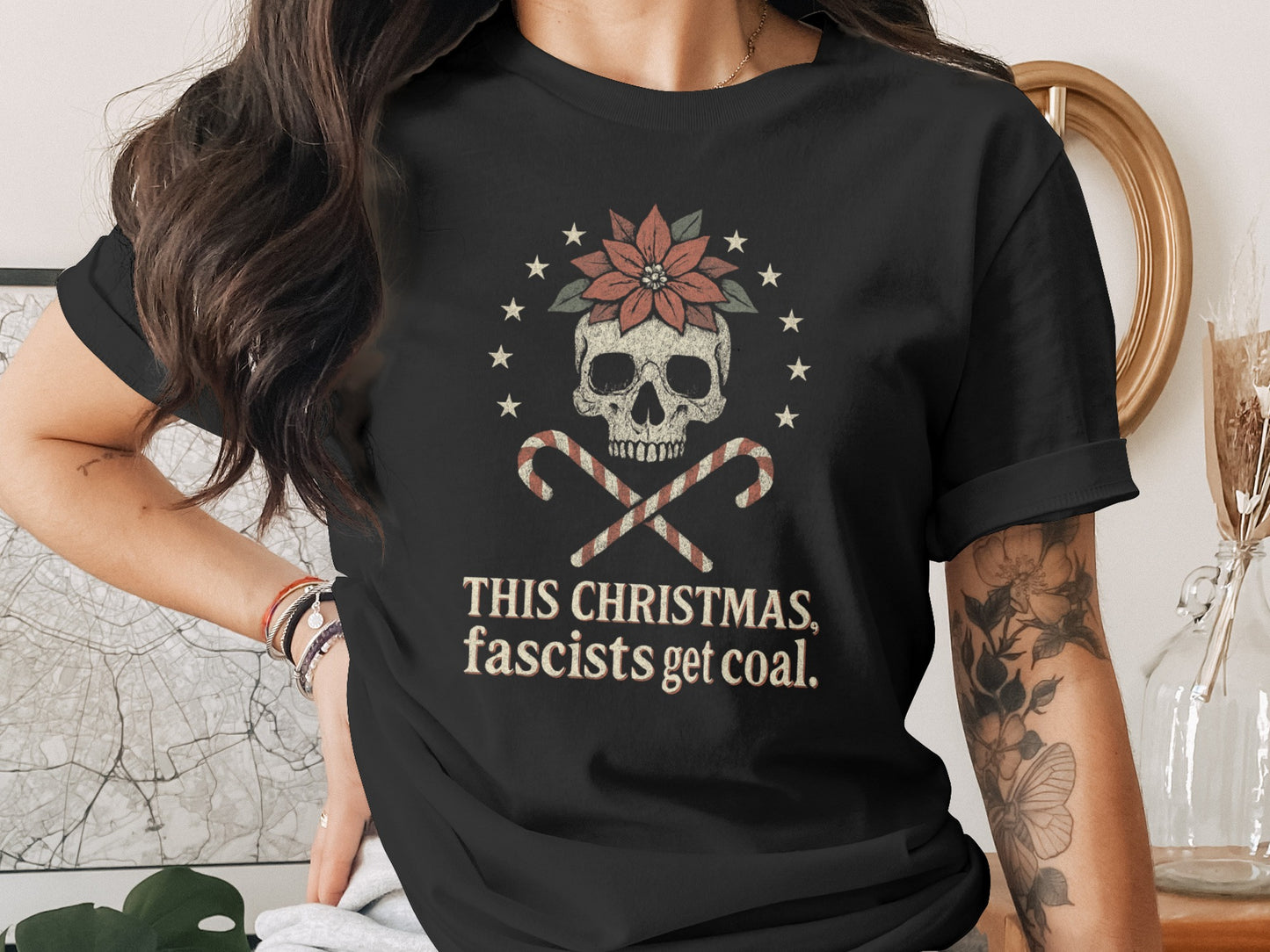 This Christmas Fascists Get Coal Skull Graphic Tee