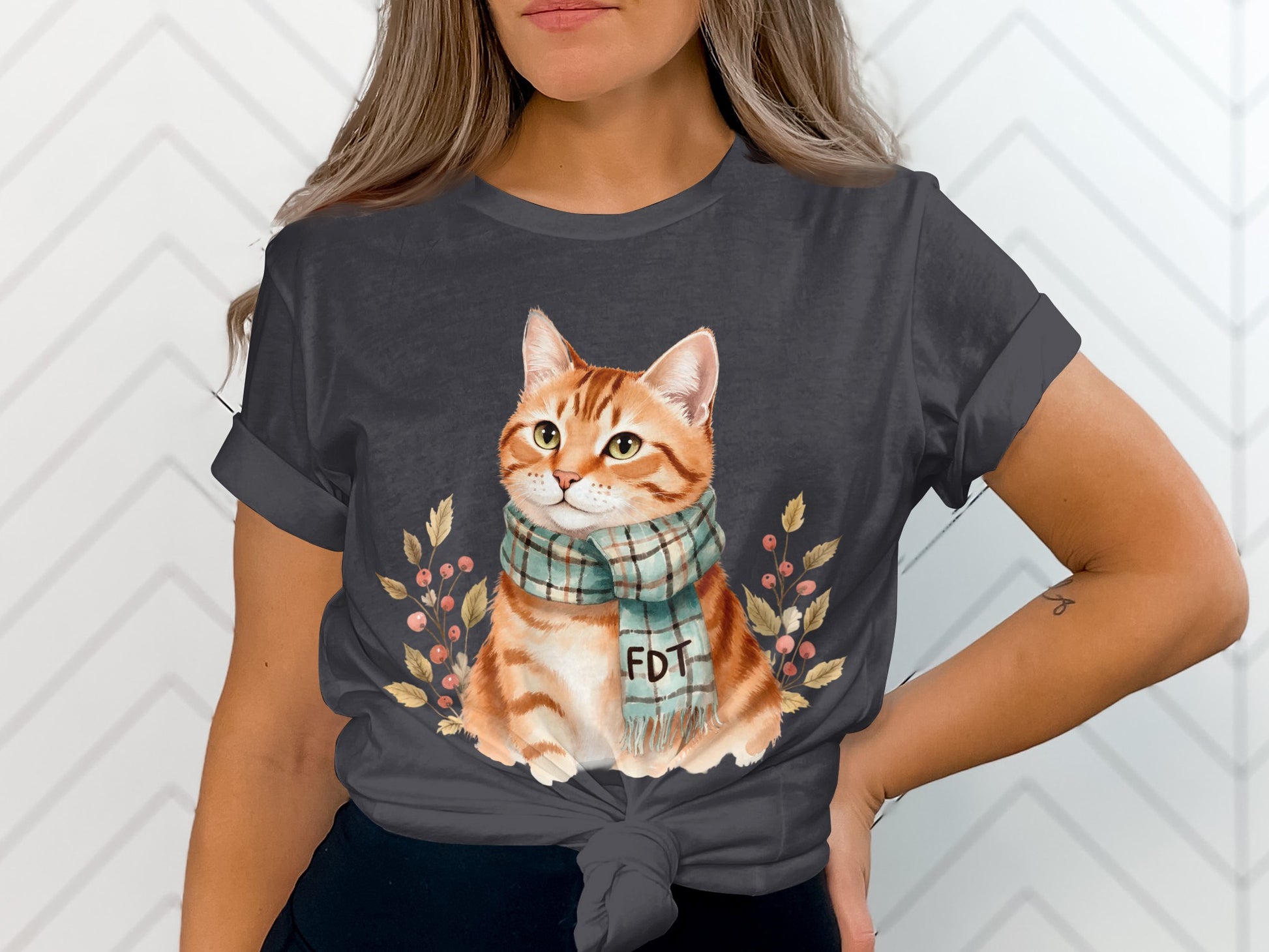 Cute Cat with Scarf Graphic Art T-Shirt product