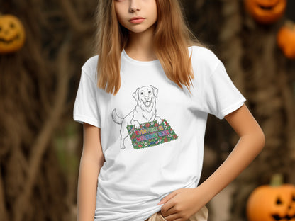 Graphic Tee with Adorable Dog Holding Sign Design