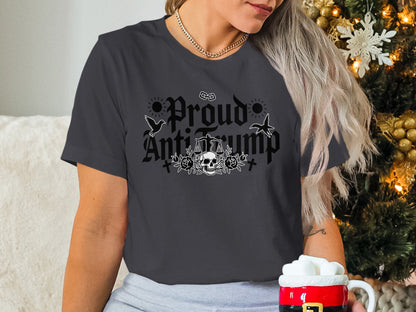 Proud Anti Trump Skull and Flowers Graphic Shirt
