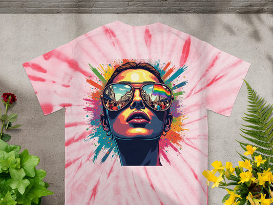 Vibrant Tie-Dye T-Shirt with Reflective Sunglasses product type