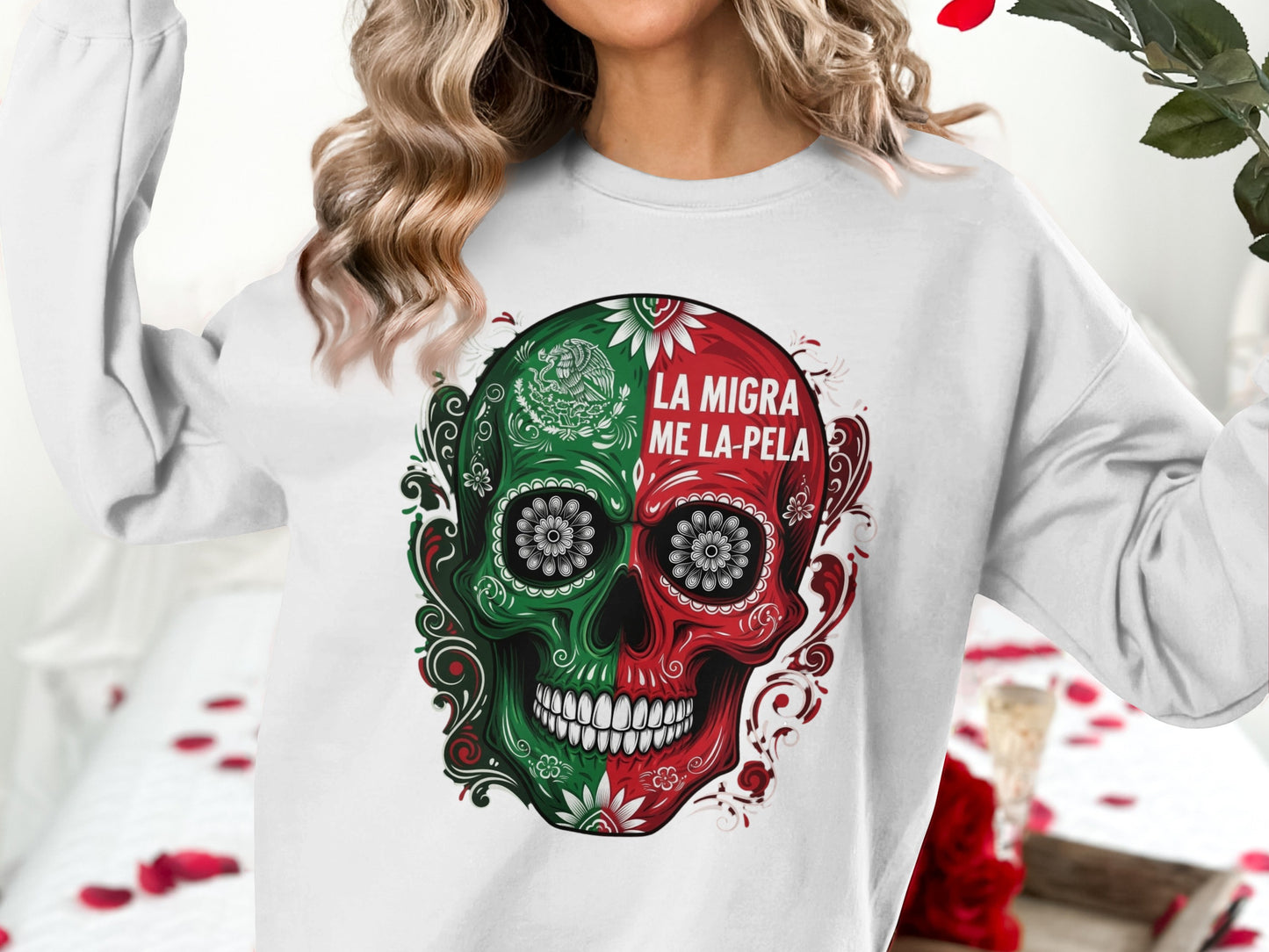 La Migra Me La Pela Colorful Skull Sweatshirt product type