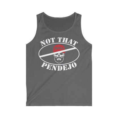 Graphic on a gray tank top: oval with "NOT THAT P--DEJO" and a skull.