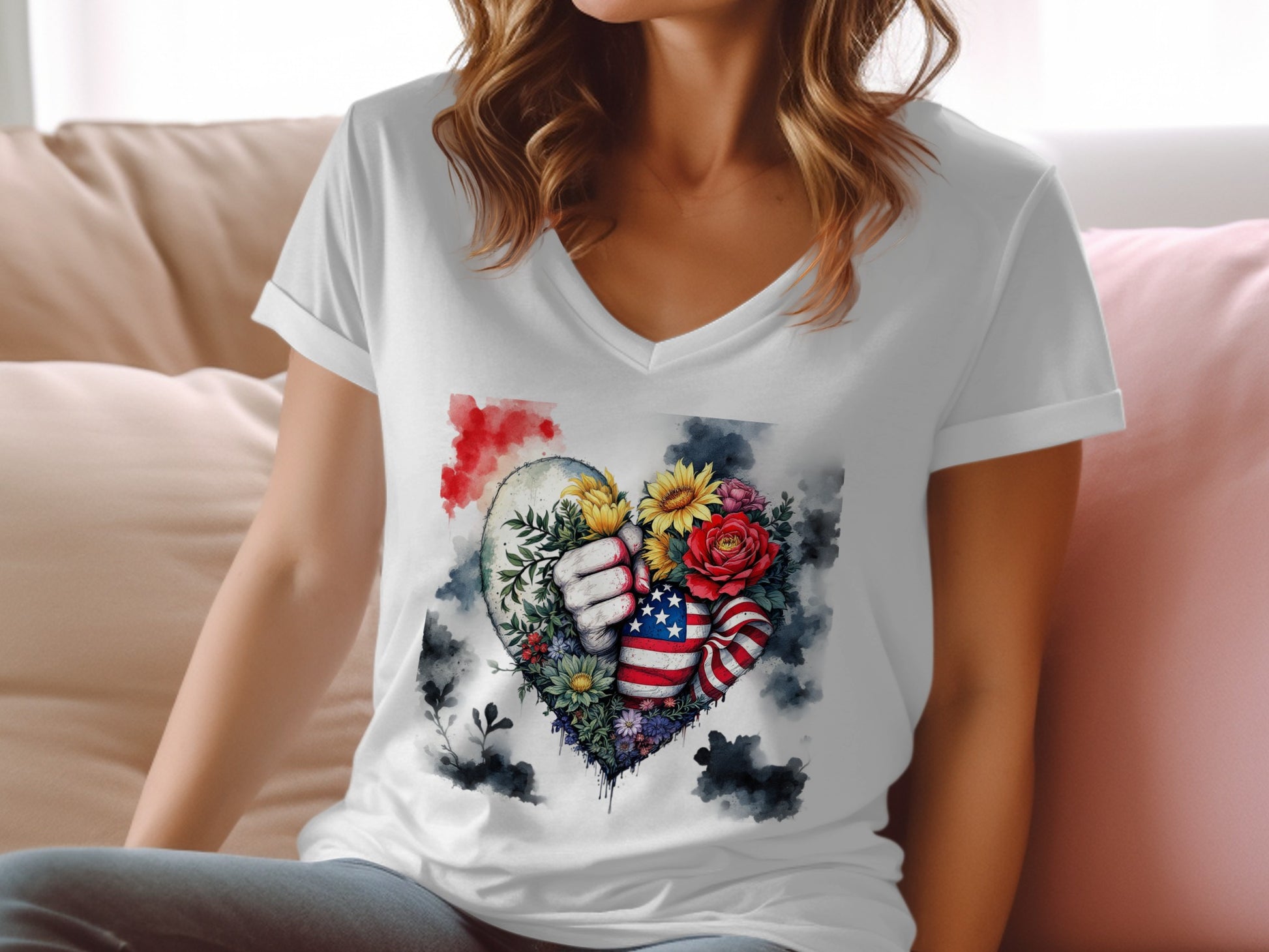 Artistic Heart Graphic Tee with Vibrant Mixed Floral product type