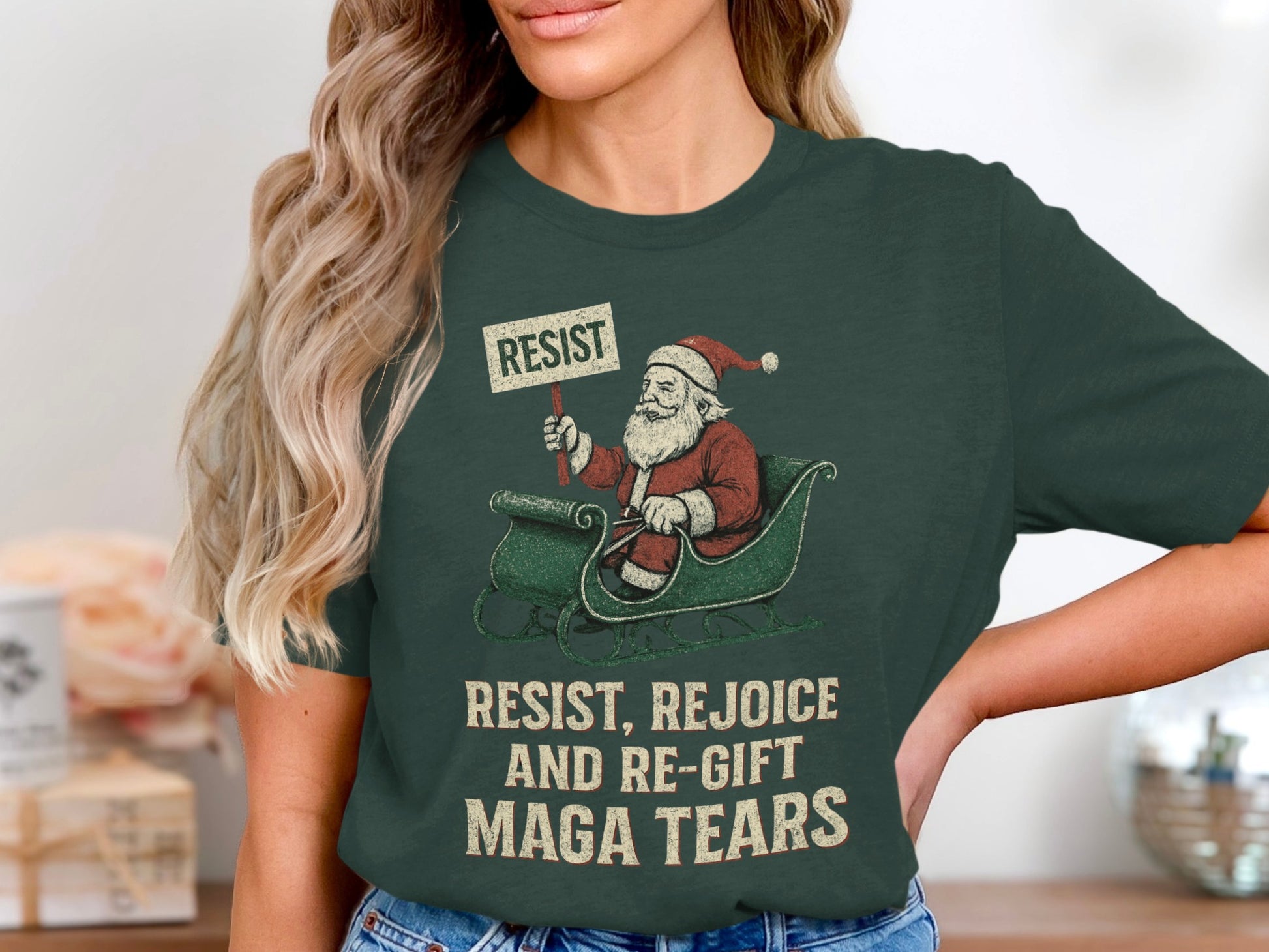 Santa Holding Resist Sign Rejoice T-Shirt
