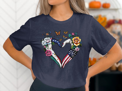 Heart Shaped Hands with Flowers and Butterflies T-Shirt