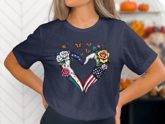Heart Shaped Hands with Flowers and Butterflies T-Shirt