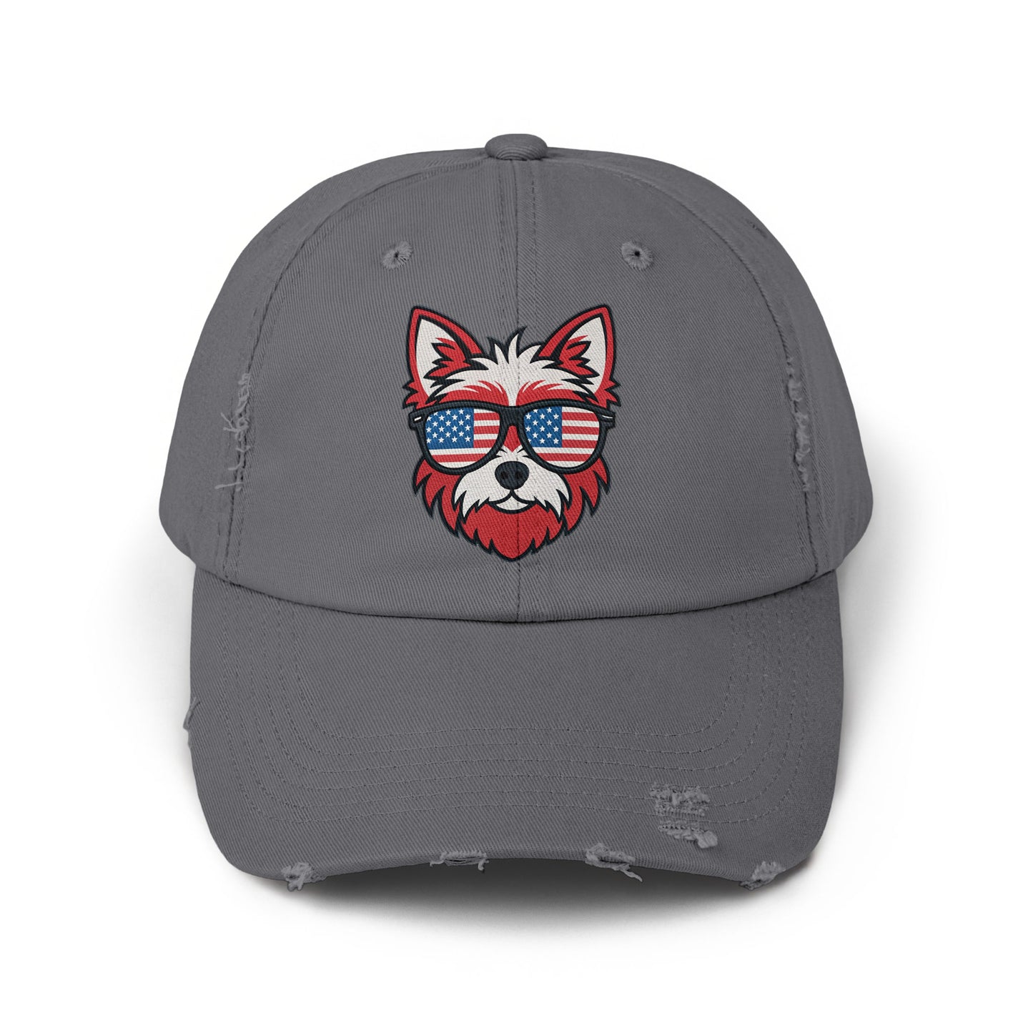 Patriotic Dog Embroidered Distressed Baseball Cap product