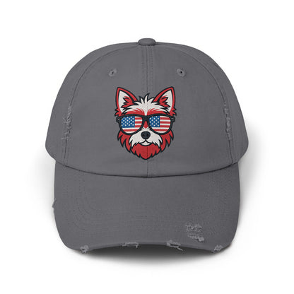 Patriotic Dog Embroidered Distressed Baseball Cap product