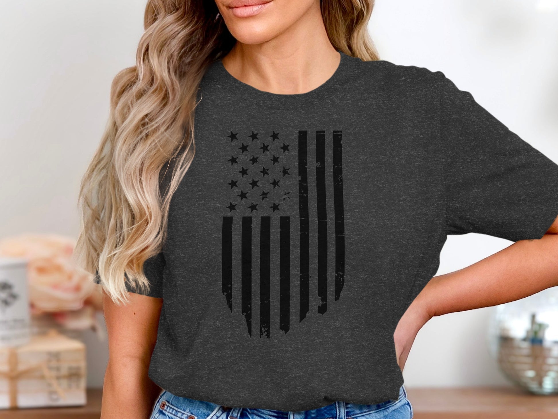 Patriotic T-Shirt with Black American Flag product type