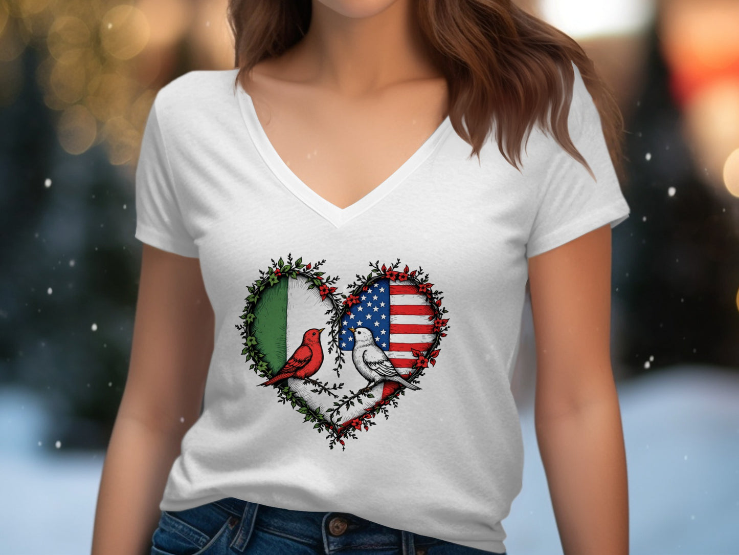 Heart Shaped Italian American Flag Birds T-Shirt product type