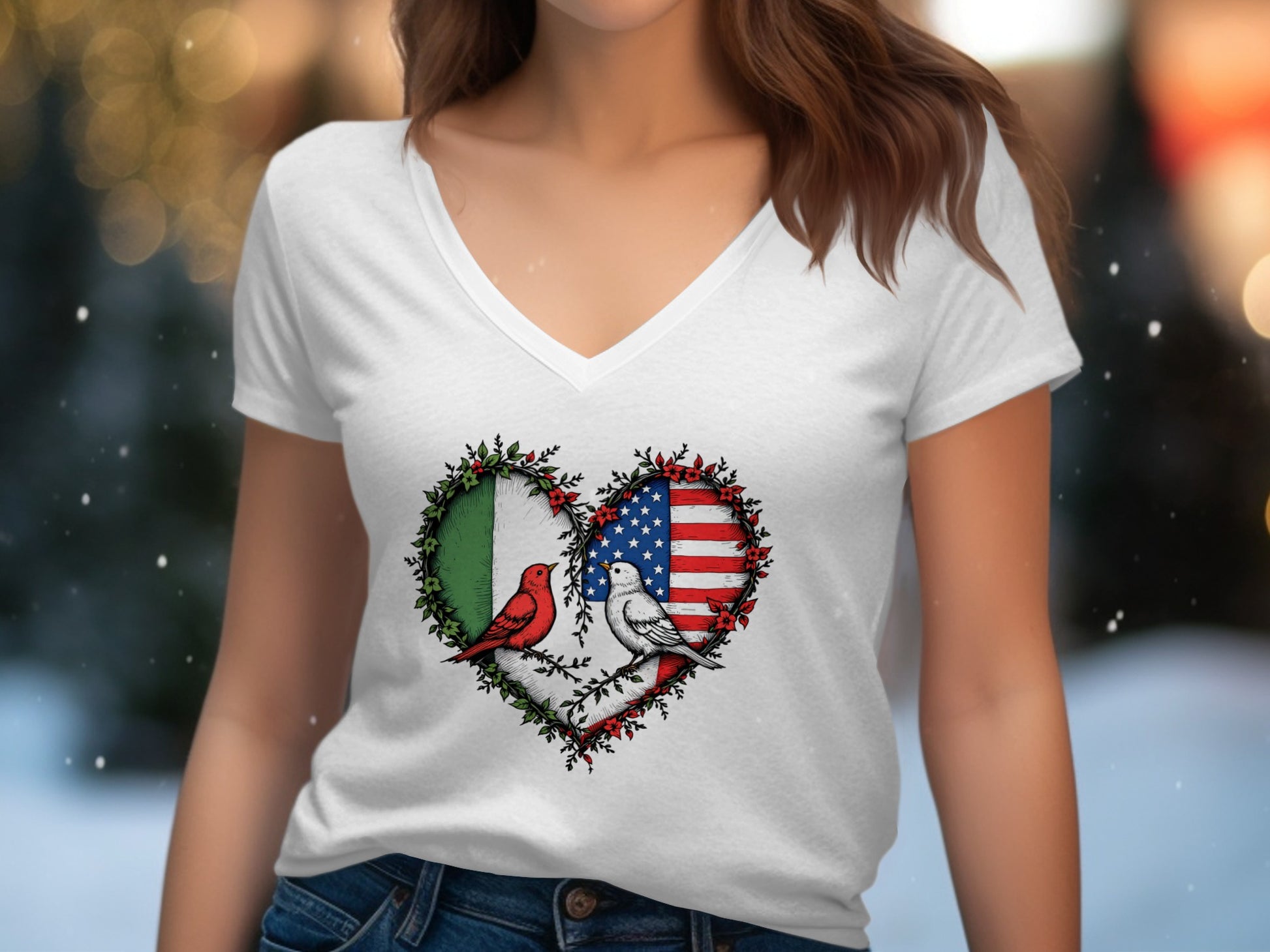 Heart Shaped Italian American Flag Birds T-Shirt product type