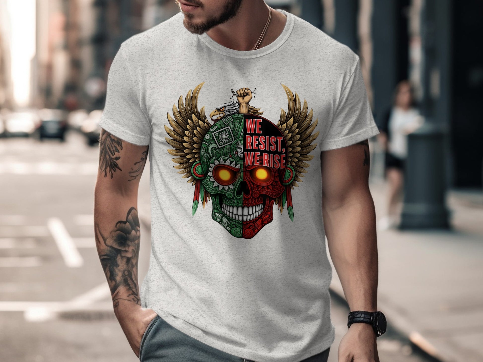 We Resist We Rise Skull with Wings Graphic T-Shirt
