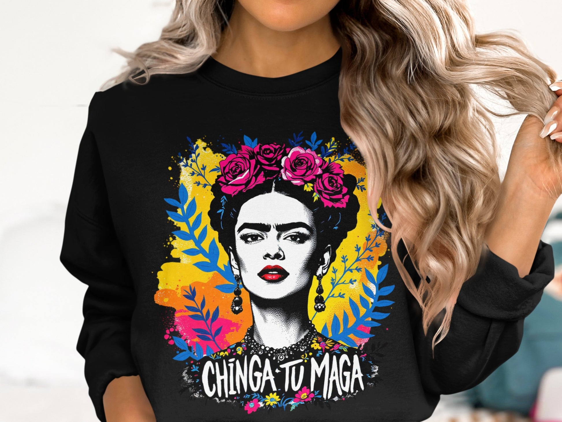 Colorful Artistic Chinga Tu Maga Print Sweatshirt product
