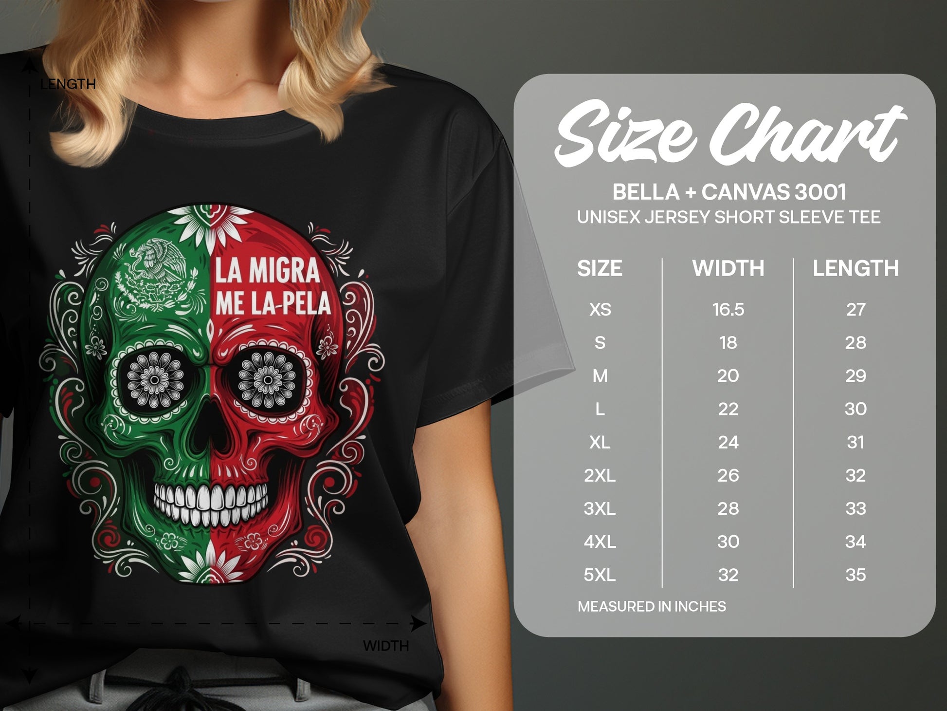 Black Tee with Unique La Migra Me La Pela Skull product