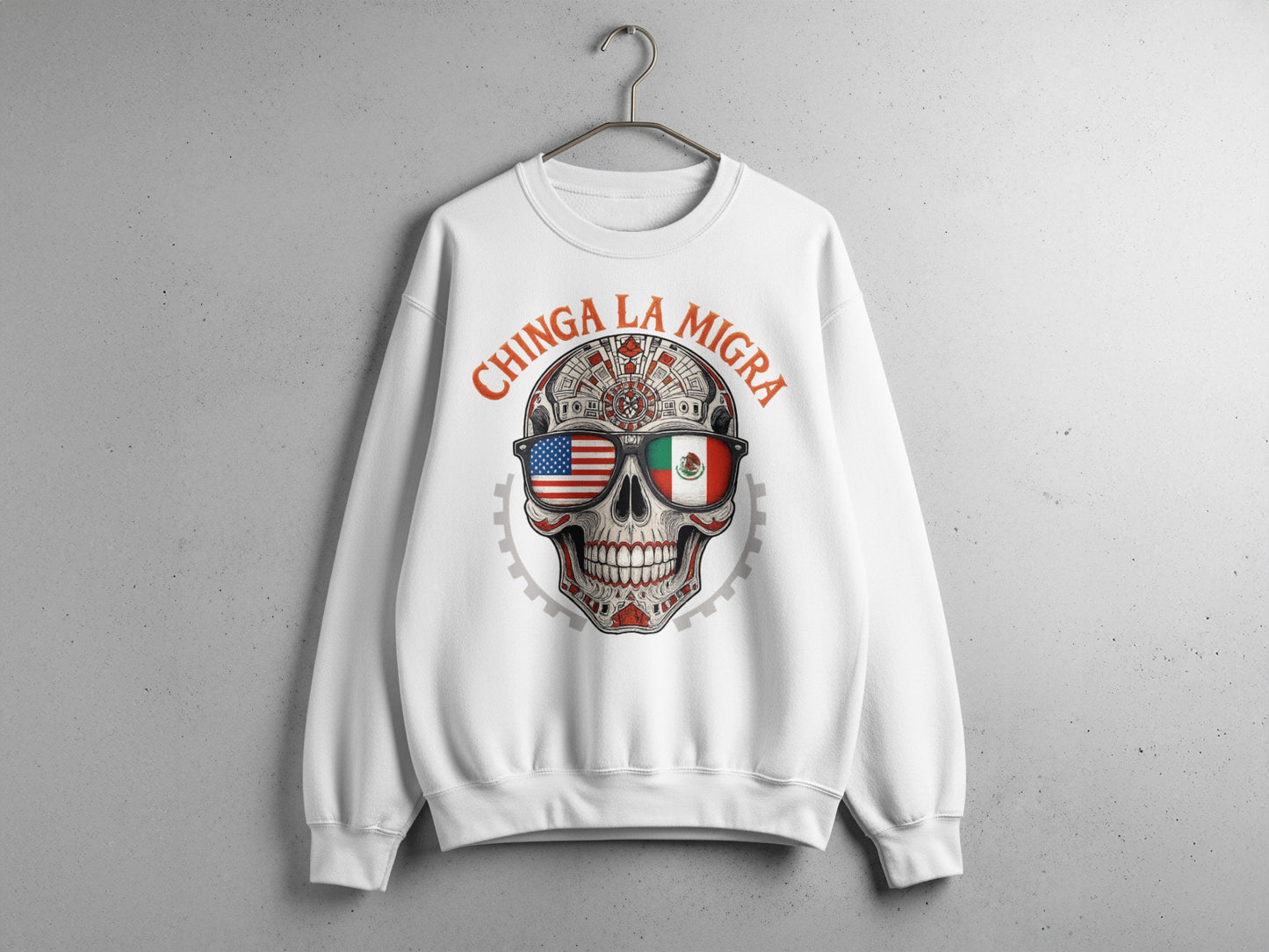 Chinga La Migra Skull USA Mexico Flag Graphic Sweatshirt