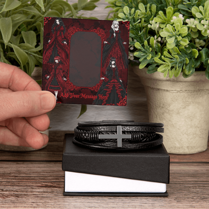 Gift For him add Your Message Card Bracelet Stainless Steel and Vegan Leather, bracelet features a strong magnetic clasp, making your sentimental gift last a lifetime