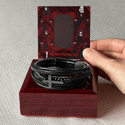 Gift For him add Your Message Card Bracelet Stainless Steel and Vegan Leather, bracelet features a strong magnetic clasp, making your sentimental gift last a lifetime