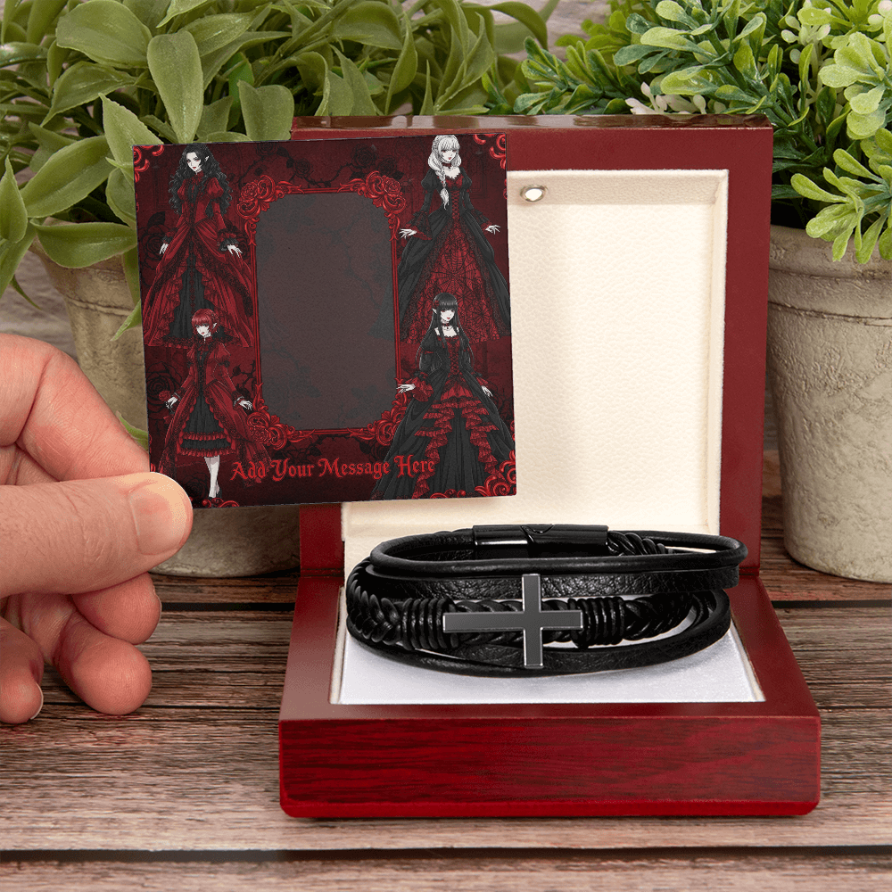 Gift For him add Your Message Card Bracelet Stainless Steel and Vegan Leather, bracelet features a strong magnetic clasp, making your sentimental gift last a lifetime