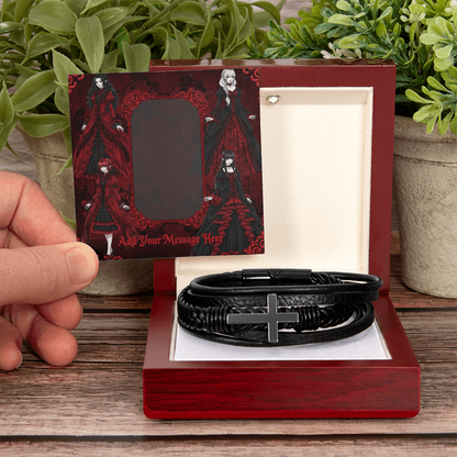 Gift For him add Your Message Card Bracelet Stainless Steel and Vegan Leather, bracelet features a strong magnetic clasp, making your sentimental gift last a lifetime