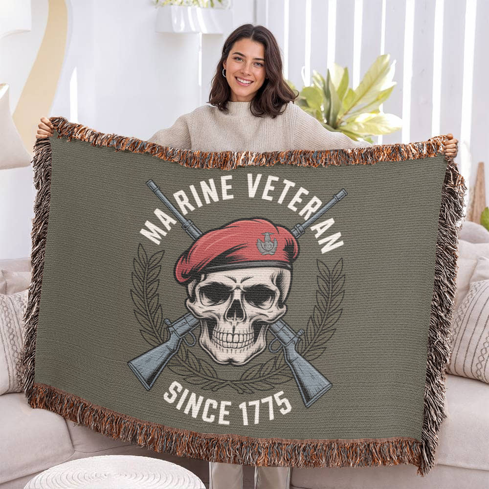 Marine 250 Birthday Celebration Gift | Military Veteran | Woven Blanker