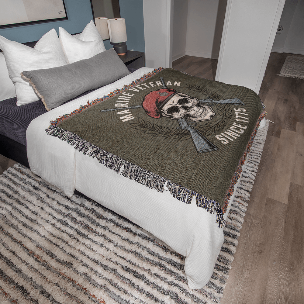 Marine 250 Birthday Celebration Gift | Military Veteran | Woven Blanker