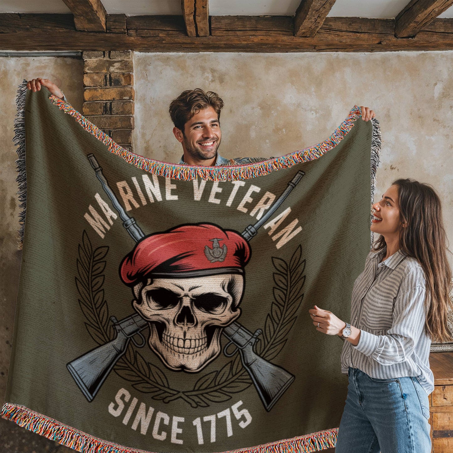 Marine 250 Birthday Celebration Gift | Military Veteran | Woven Blanker