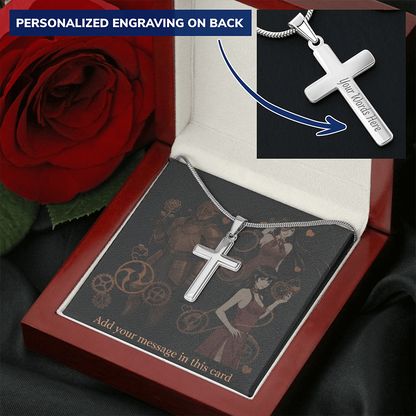 Lit Box Personalized Custom Valentine's Day Necklace for HIM + Engraved Personalized Card Set | Gift for Boyfriend, Husband, Anniversary, Birthday