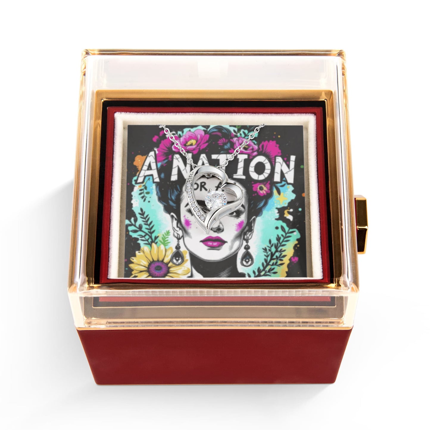 Frida Kahlo Best Friend Necklace Gift Rotating Box with Beautiful Rose