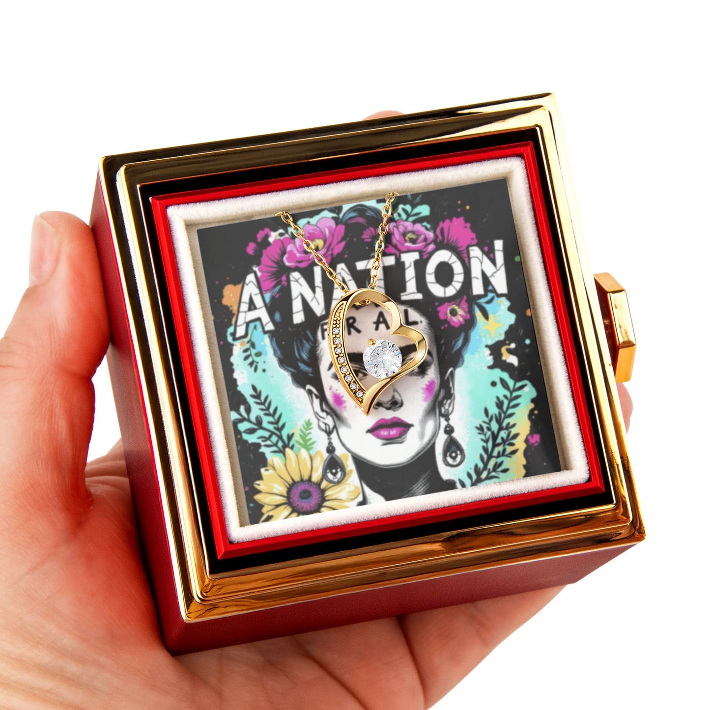 Frida Kahlo Best Friend Necklace Gift Rotating Box with Beautiful Rose